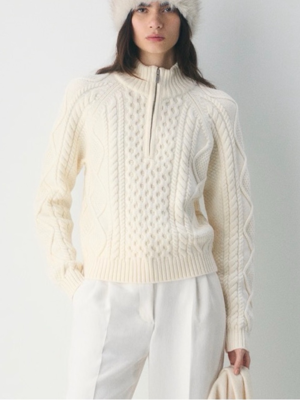 Sunday Best Ivory Cable-Knit Half-Zip Pullover
